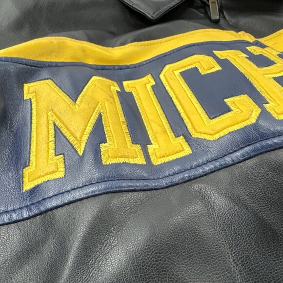 University of Michigan Bomber Jacket Mens Large Faux Leather Sewn Logo Full Zip - Picture 11 of 16